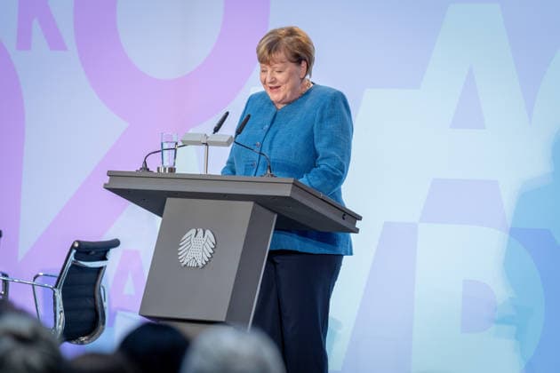 Art Exhibition, Marie Elisabeth Lüders Haus, Berlin; Former German Chancellor Angela Merkel; Art Exhibition: Kokoschka, Adenauer, Warhol, Brandt—Extraordinary Encounters Between Art and Politics; Berlin, Berlin, GER