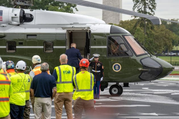 September 21, 2026, Washington, District Of Columbia, USA: President DONALD TRUMP participates in a ribbon-cutting ceremony for the new White House helipad on the South Lawn before boarding the new Marine One VH-92A Patriot helicopter as he departs the White House for New York to attend the United Nations General Assembly in Washington, DC, on September 21, 2026. The new granite helipad, which features the presidential seal, was constructed to accommodate the newer Marine One helicopters and prevent damage to the White House lawn from the aircraft s exhaust. Washington USA - ZUMAs365 20260921_znp_s365_018 Copyright: xJoeyxSussmanx