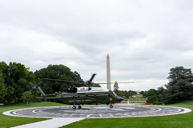 September 21, 2026, Washington, District Of Columbia, USA: President DONALD TRUMP participates in a ribbon-cutting ceremony for the new White House helipad on the South Lawn before boarding the new Marine One VH-92A Patriot helicopter as he departs the White House for New York to attend the United Nations General Assembly in Washington, DC, on September 21, 2026. The new granite helipad, which features the presidential seal, was constructed to accommodate the newer Marine One helicopters and prevent damage to the White House lawn from the aircraft s exhaust. Washington USA  - ZUMAs365 20260921_znp_s365_021 Copyright: xJoeyxSussmanx