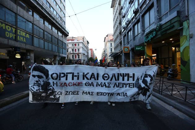 September 21, 2026, Athens, Attica, GREECE: People take part in a march marking eight years since the killing of Greek LGBTQ+ activist Zak Kostopoulos, also known by his drag persona Zackie Oh. The demonstration, organized by Justice for Zak Zackie, began on Gladstonos Street, where Kostopoulos was fatally attacked in 2018. Athens GREECE  - ZUMAx103 20260921_zip_x103_001 Copyright: xHarrisxXanthopoulosx