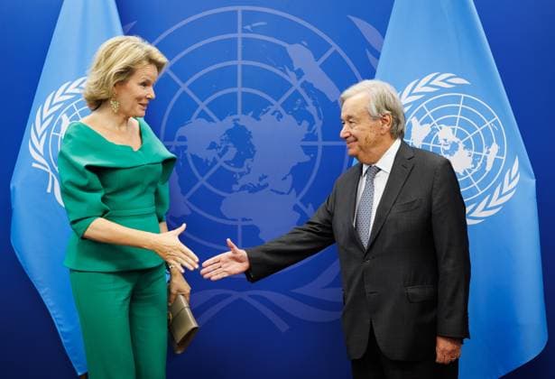 UN Secretary-General Antonio Guterres and Queen Mathilde of Belgium pictured during the 81st session of the United Nations General Assembly (UNGA81), in New York City, United States of America, Monday 21 September 2026.  BENOITxDOPPAGNE 187330657