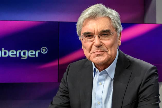 Pictured, from left: Joe Kaeser of Siemens Energy, GER, Berlin, studio, guest on Maischberger, political talk show, TV, program, with host Sandra Maischberger, Das Erste, from Adlershof Am Studio 20, September 21, 2026, Copyright: HMBxMedia UwexKoch