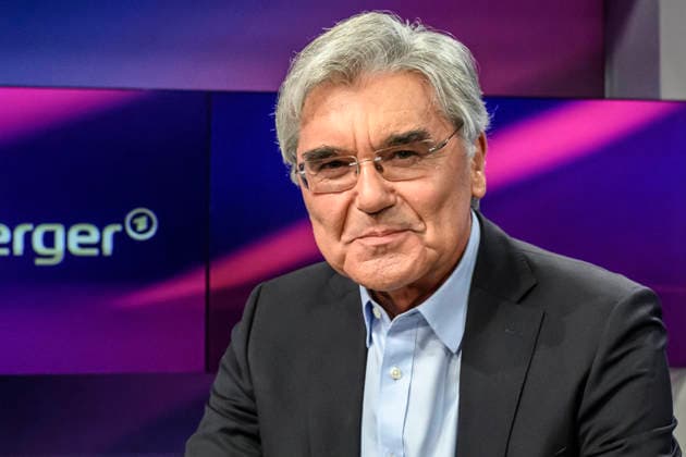 Pictured, from left: Joe Kaeser of Siemens Energy, GER, Berlin, studio, guest on Maischberger, political talk show, TV, program, with host Sandra Maischberger, Das Erste, from Adlershof Am Studio 20, September 21, 2026, Copyright: HMBxMedia UwexKoch