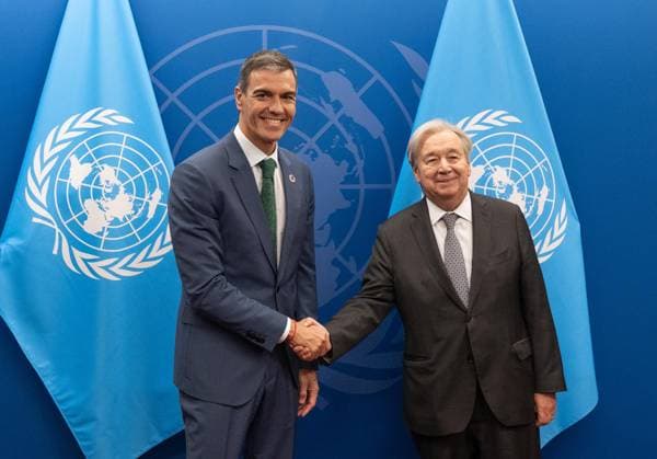 September 21, 2026, Bronx, New York, USA: UN Secretary-General Antonio Guterres meets with Pedro Sanchez Perez-Castejon, President of the Government, Kingdom of Spain at UN Headquarters in New York, NY on September 21, 2026. Bronx USA - ZUMAr339 20260921_znp_r339_061 Copyright: xLevxRadinx