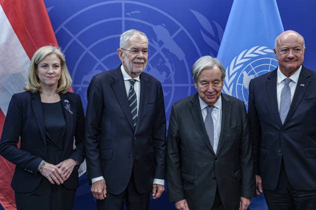 September 21, 2026, New York, New York, United States: United Nations Secretary-General ANTONIO GUTERRES meets with Austrian Federal President ALEXANDER VAN DER BELLEN, Federal Chancellor CHRISTIAN STOCKER and Foreign Minister BEATE MEINL-REISINGER during the UN General Assembly High-Level Week at United Nations Headquarters. New York United States - ZUMAo116 20260921_znp_o116_001 Copyright: xBiancaxOterox