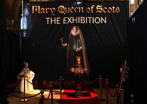 A bust of Mary, Queen of Scots at the Mary Queen of Scots Exhibition in Peterborough Cathedral. The exhibition tells the story of one of Britain™s most fascinating monarchs and her remarkable connection to Peterborough using Mary s authentic belongings, letters, and reconstructed scenes from her life. Following her execution at nearby Fotheringhay in 1587, Mary was originally laid to rest at Peterborough Cathedral before her remains were later moved to Westminster Abbey. Mary, Queen of Scots Exhibition, Peterborough Cathedral, Peterborough, on 21st September, 2026.  .