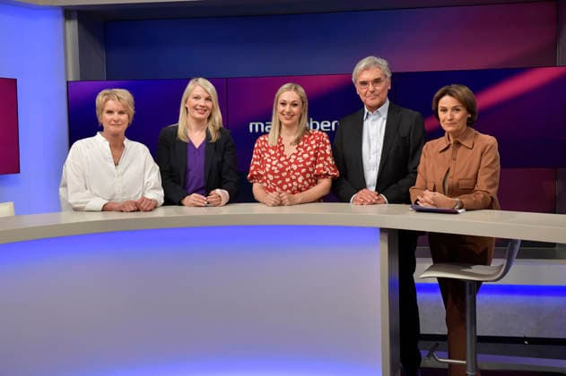 Susanne Gaschke, Annett Meiritz, Ruth Moschner, Joe Kaeser, and Sandra Maischberger on the ARD talk show *maischberger* at the studio in Berlin-Adlershof, Berlin, September 2, 2026 Foto:xM.xBehrensx xFuturexImagex maischberger2109_6901