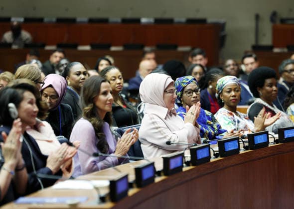 First Lady of Turkiye Emine Erdogan attend program on building safe digital systems for children at UN NEW YORK, UNITED STATES - SEPTEMBER 21: (----EDITORIAL USE ONLY - MANDATORY CREDIT - TURKISH PRESIDENCY MUSTAFA KAMACI HANDOUT - NO MARKETING NO ADVERTISING CAMPAIGNS - DISTRIBUTED AS A SERVICE TO CLIENTS----) First Lady of Turkiye and Chair of the UN High-Level Advisory Board on Zero Waste Emine Erdogan attends an event titled Invisible Architecture: Building Safe Digital Systems for Children - Advancing Global Standards and Shared Responsibility held on the sidelines of the 81st UN General Assembly in New York, United States on September 21, 2026. Organized under her auspices in collaboration with Türkiye s Ministry of Family a  Copyright: x2026xAnadoluxTURxPresidencyx xMustafaxKamacix