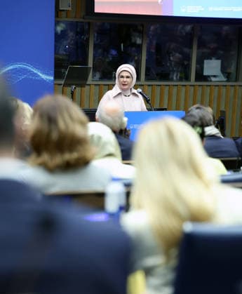 First Lady of Turkiye Emine Erdogan attend program on building safe digital systems for children at UN NEW YORK, UNITED STATES - SEPTEMBER 21: (----EDITORIAL USE ONLY - MANDATORY CREDIT - TURKISH PRESIDENCY MUSTAFA KAMACI HANDOUT - NO MARKETING NO ADVERTISING CAMPAIGNS - DISTRIBUTED AS A SERVICE TO CLIENTS----) First Lady of Turkiye and Chair of the UN High-Level Advisory Board on Zero Waste Emine Erdogan speaks during an event titled Invisible Architecture: Building Safe Digital Systems for Children - Advancing Global Standards and Shared Responsibility held on the sidelines of the 81st UN General Assembly in New York, United States on September 21, 2026. Organized under her auspices in collaboration with Türkiye s Ministry of Fa  Copyright: x2026xAnadoluxTURxPresidencyx xMustafaxKamacix