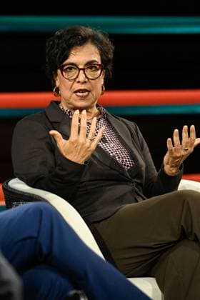 Mariam Lau, Journalist, September 26, 2026 Mariam Lau on September 20, 2026, on *Markus Lanz*, ZDF TV, talk show, Germany, German, man, German woman, journalism, *ZEIT*, German female, journalism, journalist, sitting upright, speaking, gesturing