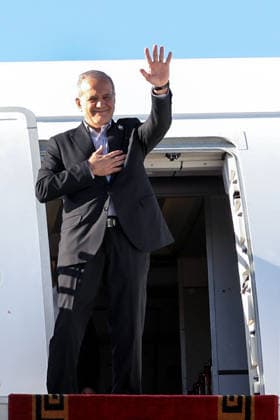 Iranian President Masoud Pezeshkian depart for the United States IRAN, TEHRAN - SEPTEMBER 21: (----EDITORIAL USE ONLY - MANDATORY CREDIT - IRANIAN PRESIDENCY HANDOUT - NO MARKETING NO ADVERTISING CAMPAIGNS - DISTRIBUTED AS A SERVICE TO CLIENTS----) (RESTRICTIONS: No Access Israel Media Persian Language TV Stations Outside Iran Strictly No Access BBC Persian VOA Persian Manoto TV Iran International TV) Iranian President Masoud Pezeshkian departs for the United States to attend the United Nations (UN) 81st General, in Tehran, Iran on September 21, 2026. IRANIAN PRESIDENCY Anadolu Tehran Iran. Editorial use only. Please get in touch for any other usage.  Copyright: x2026xAnadoluxIRANIANxPRESIDENCYx
