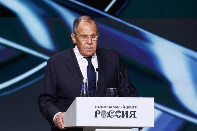 RUSSIA, MOSCOW - SEPTEMBER 22, 2026: Russia’s Minister of Foreign Affairs Sergei Lavrov speaks at the opening ceremony of the 4th International Forum Dialog about Fakes 4.0 held at the National Centre RUSSIA. Sergei Bulkin TASS  98131952