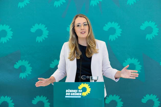 Press Statement by the Alliance 90 The Greens Parliamentary Caucus in the German Bundestag, Berlin, September 22, 2026. Caucus Chairwoman Katharina Dröge, Member of the Bundestag, speaks to the press and journalists on the caucus level of the Bundestag.