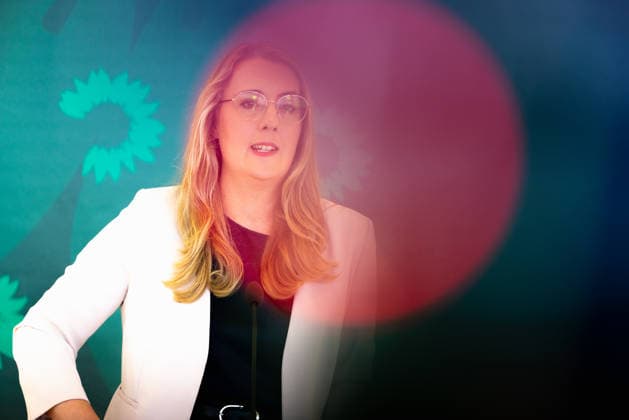 Press Statement by the Alliance 90 The Greens Parliamentary Caucus in the German Bundestag, Berlin, September 22, 2026. Caucus Chairwoman Katharina Dröge, Member of the Bundestag, speaks to the press and journalists on the caucus level of the Bundestag.
