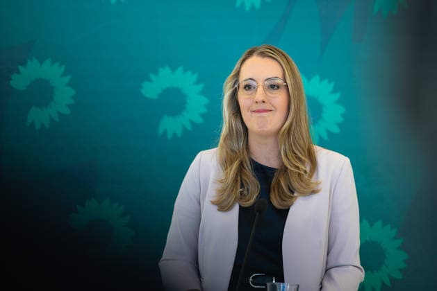 Press Statement by the Alliance 90 The Greens Parliamentary Caucus in the German Bundestag, Berlin, September 22, 2026. Caucus Chairwoman Katharina Dröge, Member of the Bundestag, speaks to the press and journalists on the caucus floor of the Bundestag.