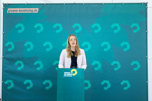 Press Statement by the Alliance 90 The Greens Parliamentary Caucus in the German Bundestag, Berlin, September 22, 2026. Caucus Chairwoman Katharina Dröge, Member of the Bundestag, speaks to the press and journalists on the caucus floor of the Bundestag.