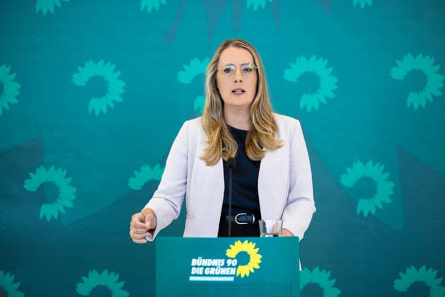 Press Statement by the Alliance 90 The Greens Parliamentary Caucus in the German Bundestag, Berlin, September 22, 2026. Caucus Chairwoman Katharina Dröge, Member of the Bundestag, speaks to the press and journalists on the caucus floor of the Bundestag.