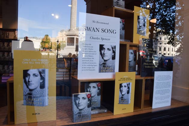 September 22, 2026, London, England, United Kingdom: Copies of the book Swan Song - Diana, My Sister by Charles Spencer are displayed in the window of a bookstore as the book goes on sale. London United Kingdom - ZUMAv130 20260922_zip_v130_001 Copyright: xVukxValcicx