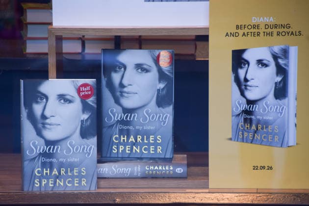 September 22, 2026, London, England, United Kingdom: Copies of the book Swan Song - Diana, My Sister by Charles Spencer are displayed in the window of a bookstore as the book goes on sale. London United Kingdom - ZUMAv130 20260922_zip_v130_005 Copyright: xVukxValcicx