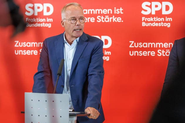 Statement by Matthias Miersch, SPD Chairman, during an SPD press conference on September 22, 2026, in Berlin, Berlin, Berlin, Germany, at the Reichstag