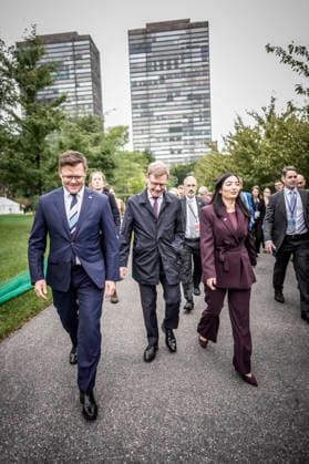 Trip by Federal Foreign Minister Johann Wadephul to New York to attend the UN General Assembly; meeting with Reem Alabali Radovan, Federal Minister for Economic Cooperation and Development, and Federal Environment Minister Carsten Schneider, September 22, 2026; photographed on behalf of the Federal Foreign Office, New York City, New York Copyright: xDominikxButzmannx