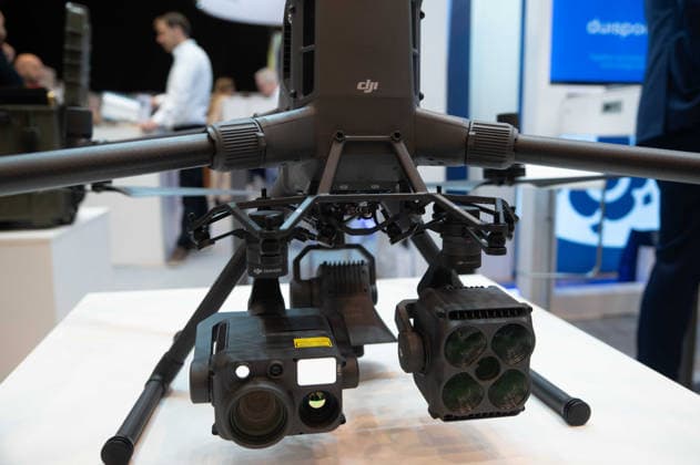 A drone equipped with thermal imaging cameras; reconnaissance, surveillance, observation; feature; background image; symbolic photo; EUDEX Euro Defense Expo, on September 22, 2026, at Messe Essen, Germany