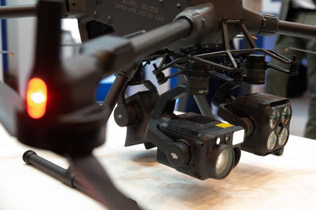 A drone equipped with thermal imaging cameras; reconnaissance, surveillance, observation; feature; background image; symbolic photo; EUDEX Euro Defense Expo, on September 22, 2026, at Messe Essen, Germany