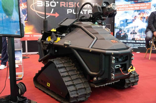 HyperX1, tracked firefighting robot, feature, background image, stock photo, EUDEX Euro Defense Expo trade show, on September 22, 2026, at Messe Essen in Germany