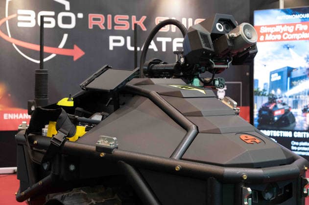 HyperX1, tracked firefighting robot, feature, background image, stock photo, EUDEX Euro Defense Expo trade show, on September 22, 2026, at Messe Essen in Germany