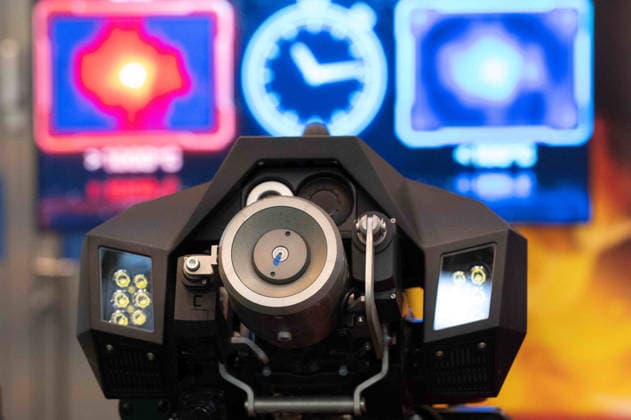 Fire extinguishing system on a HyperX1, tracked fire-extinguishing robot, feature, background image, stock photo, EUDEX Euro Defense Expo trade show, on September 22, 2026, at the Essen Exhibition Center in Germany