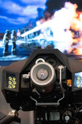 Fire extinguishing system on a HyperX1, tracked fire-extinguishing robot, feature, background image, stock photo, EUDEX Euro Defense Expo trade show, on September 22, 2026, at the Essen Exhibition Center in Germany