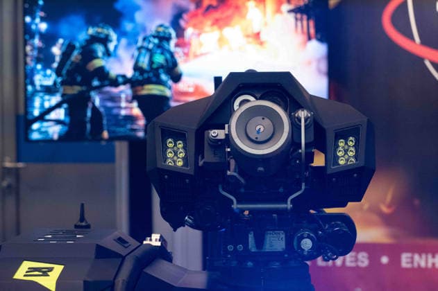 Fire extinguishing system on a HyperX1, tracked fire-extinguishing robot, feature, background image, stock photo, EUDEX Euro Defense Expo trade show, on September 22, 2026, at the Essen Exhibition Center in Germany