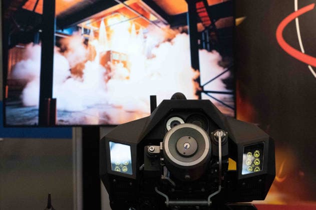 Fire extinguishing system on a HyperX1, tracked fire-extinguishing robot, feature, background image, stock photo, EUDEX Euro Defense Expo trade show, on September 22, 2026, at the Essen Exhibition Center in Germany