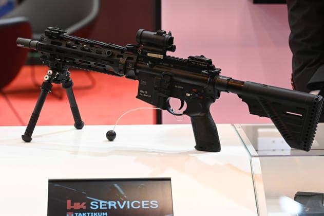 Heckler & Koch (HK) booth, small arms, pistols, machine guns, rifles for special forces, EUDEX Euro Defense Expo, on September 22, 2026, at Messe Essen, Germany