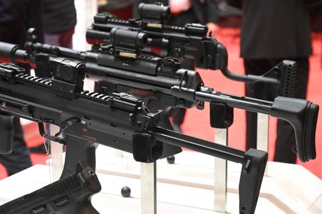Heckler & Koch (HK) booth, small arms, pistols, machine guns, rifles for special forces, EUDEX Euro Defense Expo, on September 22, 2026, at Messe Essen, Germany