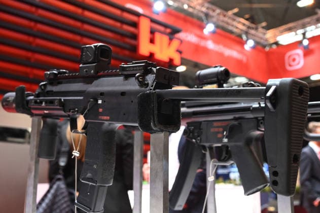 Heckler & Koch (HK) booth, small arms, pistols, machine guns, rifles for special forces, EUDEX Euro Defense Expo, on September 22, 2026, at Messe Essen, Germany