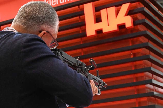 Heckler & Koch (HK) booth, small arms, pistols, machine guns, rifles for special forces, EUDEX Euro Defense Expo, on September 22, 2026, at Messe Essen, Germany