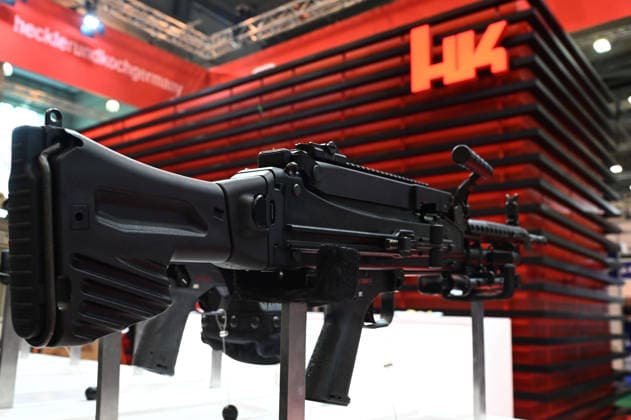 Heckler & Koch (HK) booth, small arms, pistols, machine guns, rifles for special forces, EUDEX Euro Defense Expo, on September 22, 2026, at Messe Essen, Germany