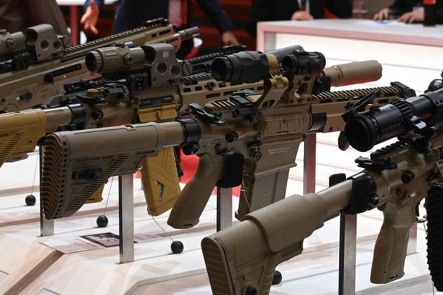 Heckler & Koch (HK) booth, small arms, pistols, machine guns, rifles for special forces, EUDEX Euro Defense Expo, on September 22, 2026, at Messe Essen, Germany