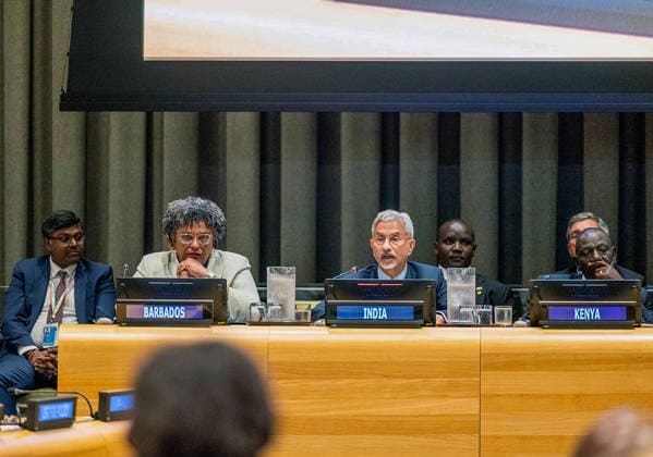 RECORD DATE NOT STATED EAM S. Jaishankar at P4M Summit in New York New York U.S. , Sep 22 (ANI): India s Foreign Minister S. Jaishankar, along with European Council President Antonio Costa (unseen), co-chairs the Partners for Multilateralism, International Law, Peace & Prosperity (P4M) Summit, in New York on Monday. (@DrSJaishankar X ANI Photo) New York USA Copyright: xANIx ANI_20260922028