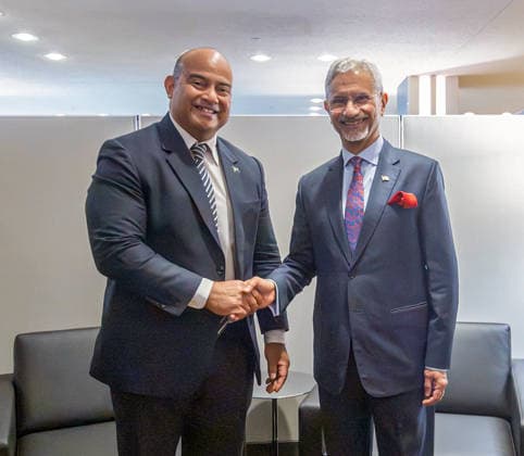RECORD DATE NOT STATED EAM S. Jaishankar in New York New York U.S. , Sep 22 (ANI): India s Foreign Minister S. Jaishankar and Nauru President David Adeang shake hands during their bilateral talks on the sidelines of the 81st Session of UNGA 2026, in New York on Monday. (@DrSJaishankar X ANI Photo) New York USA Copyright: xANIx ANI_20260922049