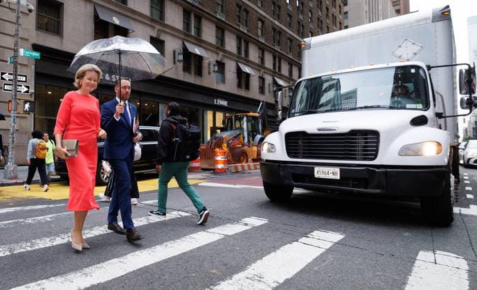 Queen Mathilde of Belgium and Vice-prime minister and Minister of Foreign Affairs Maxime Prevot pictured walking in the streets of New York during the 81st session of the United Nations General Assembly (UNGA81), in New York City, United States of America, Tuesday 22 September 2026.  BENOITxDOPPAGNE 187450950