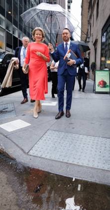 Queen Mathilde of Belgium and Vice-prime minister and Minister of Foreign Affairs Maxime Prevot pictured walking in the streets of New York during the 81st session of the United Nations General Assembly (UNGA81), in New York City, United States of America, Tuesday 22 September 2026.  BENOITxDOPPAGNE 187451130