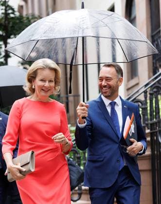 Queen Mathilde of Belgium and Vice-prime minister and Minister of Foreign Affairs Maxime Prevot pictured walking in the streets of New York during the 81st session of the United Nations General Assembly (UNGA81), in New York City, United States of America, Tuesday 22 September 2026.  BENOITxDOPPAGNE 187449470