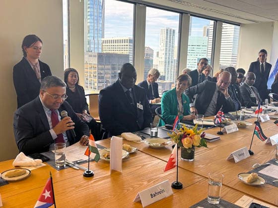RECORD DATE NOT STATED MEA Ambassador Sibi George in New York New York U.S. , Sep 22 (ANI): MEA Secretary (West) Ambassador Sibi George speaks at an event on the Franco-Mexican Initiative on the sidelines of the 81st Session of UNGA 2026, in New York on Monday. (@MEAIndia X ANI Photo) New York USA Copyright: xANIx ANI_20260922070
