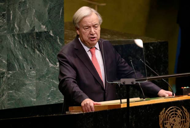 United Nations Secretary-General Antonio Guterres speaks at the UN General Assembly 81st session General Debate in UN General Assembly Hall at the United Nations Headquarters on Tuesday, September 22, 2026 in New York City.  NYP20260922403a PETERxFOLEY