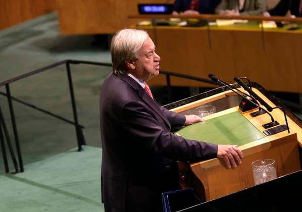 United Nations Secretary-General Antonio Guterres speaks at the UN General Assembly 81st session General Debate in UN General Assembly Hall at the United Nations Headquarters on Tuesday, September 22, 2026 in New York City.  NYP20260922403 PETERxFOLEY