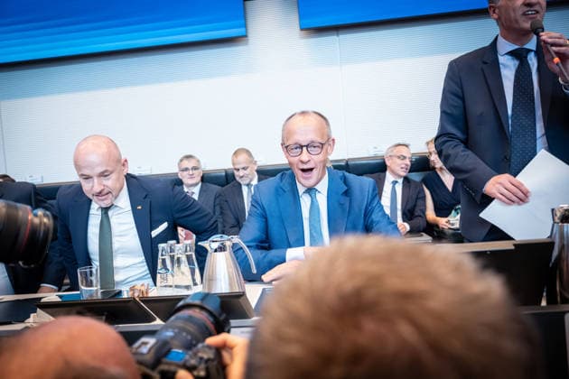 Chancellor Friedrich Merz at the start of the CDU and CSU caucus meeting in the German Bundestag; Session Week in the German Bundestag; Statements and the start of caucus meetings; Berlin, Berlin, Germany, Bundestag
