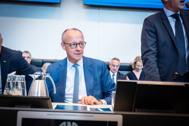 Chancellor Friedrich Merz at the start of the CDU and CSU caucus meeting in the German Bundestag; Session Week in the German Bundestag; Statements and the start of caucus meetings; Berlin, Berlin, Germany, Bundestag