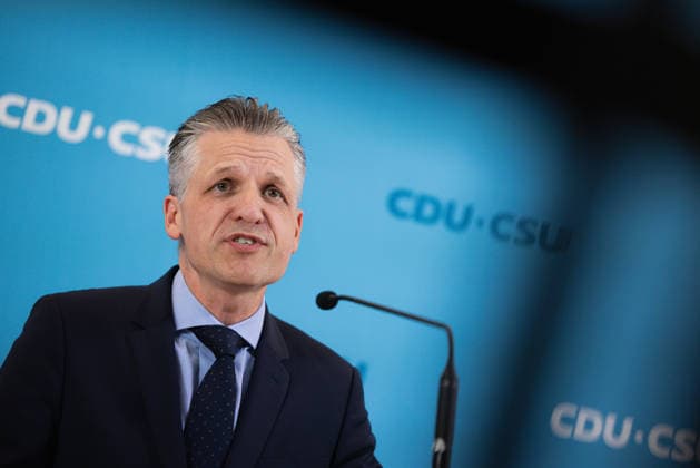 Press Statement by the CDU CSU Parliamentary Caucus in the Bundestag, Berlin, Germany, on September 22, 2026. CDU CSU Caucus Chair Thorsten Frei speaks to the press and journalists on the caucus floor of the Bundestag.